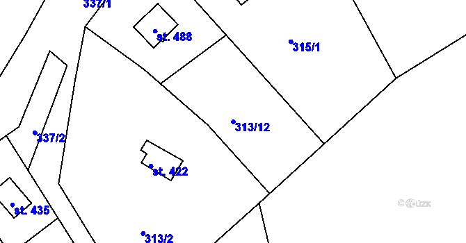 Parcela st. 313/12 v KÚ Čtveřín, Katastrální mapa