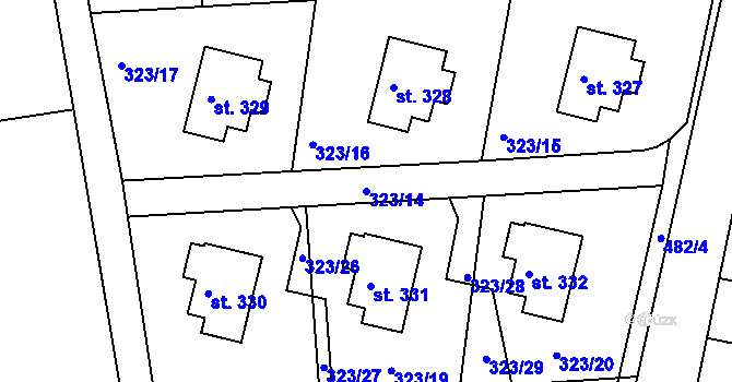 Parcela st. 323/14 v KÚ Čtveřín, Katastrální mapa