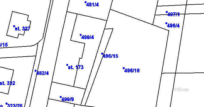 Parcela st. 496/15 v KÚ Čtveřín, Katastrální mapa