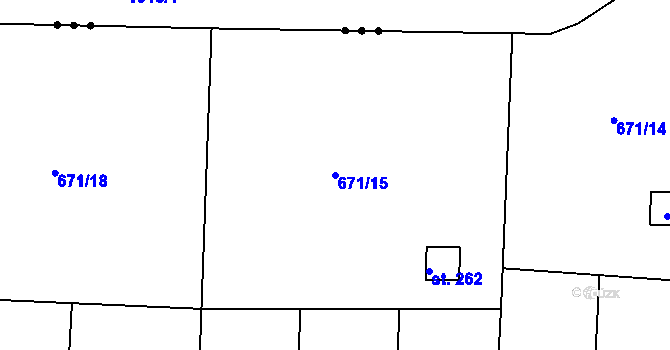 Parcela st. 671/15 v KÚ Čtveřín, Katastrální mapa