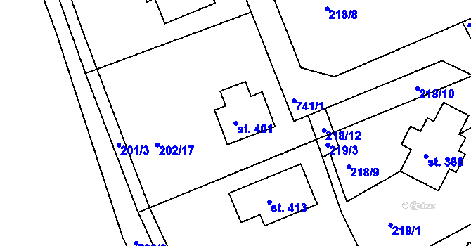 Parcela st. 401 v KÚ Čtveřín, Katastrální mapa