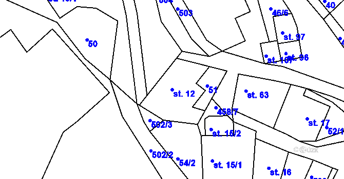Parcela st. 12 v KÚ Lažany u Sychrova, Katastrální mapa