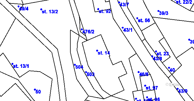 Parcela st. 14 v KÚ Lažany u Sychrova, Katastrální mapa