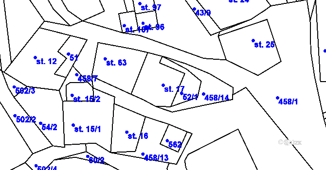 Parcela st. 17 v KÚ Lažany u Sychrova, Katastrální mapa