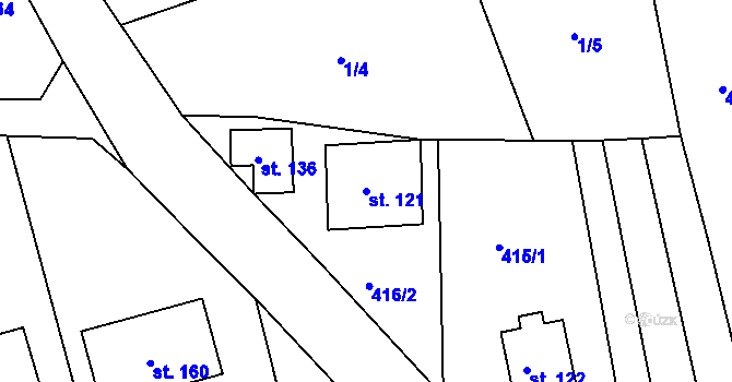 Parcela st. 121 v KÚ Lažany u Sychrova, Katastrální mapa