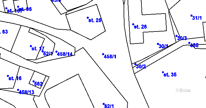 Parcela st. 458/1 v KÚ Lažany u Sychrova, Katastrální mapa