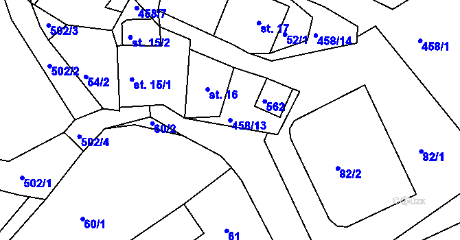 Parcela st. 458/13 v KÚ Lažany u Sychrova, Katastrální mapa