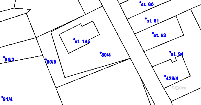 Parcela st. 80/4 v KÚ Lažany u Sychrova, Katastrální mapa