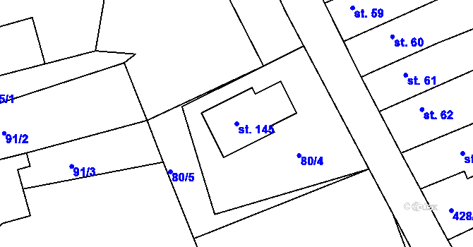 Parcela st. 145 v KÚ Lažany u Sychrova, Katastrální mapa