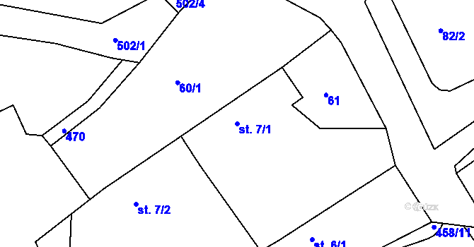 Parcela st. 7/1 v KÚ Lažany u Sychrova, Katastrální mapa