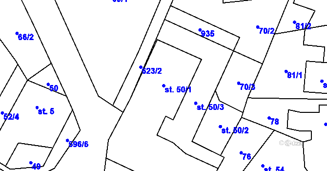 Parcela st. 50/1 v KÚ Paceřice, Katastrální mapa