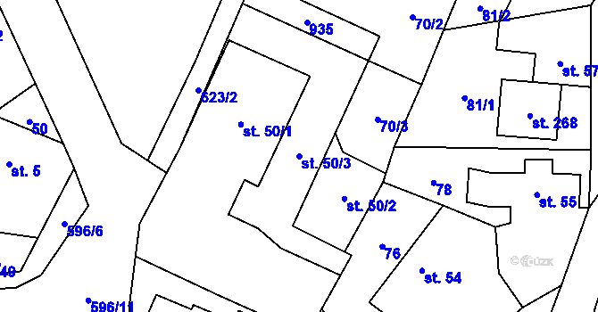 Parcela st. 50/3 v KÚ Paceřice, Katastrální mapa