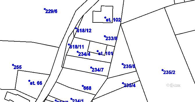 Parcela st. 101 v KÚ Paceřice, Katastrální mapa
