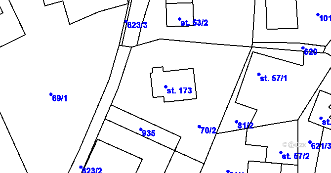 Parcela st. 173 v KÚ Paceřice, Katastrální mapa