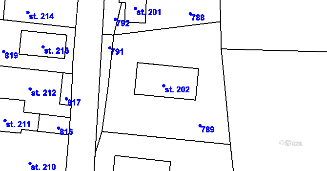 Parcela st. 202 v KÚ Paceřice, Katastrální mapa