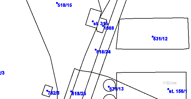 Parcela st. 518/24 v KÚ Paceřice, Katastrální mapa