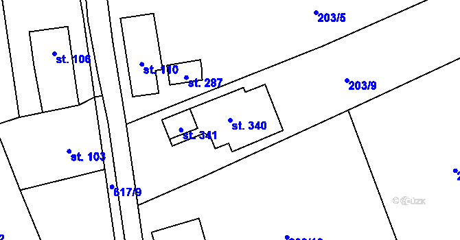 Parcela st. 340 v KÚ Paceřice, Katastrální mapa
