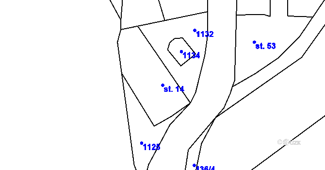 Parcela st. 14 v KÚ Radimovice u Sychrova, Katastrální mapa