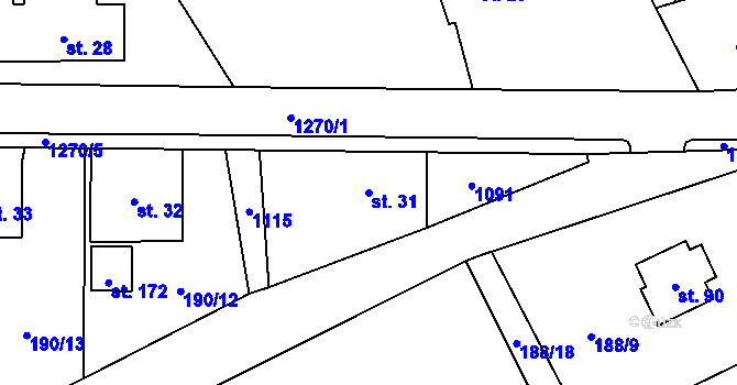 Parcela st. 31 v KÚ Radimovice u Sychrova, Katastrální mapa