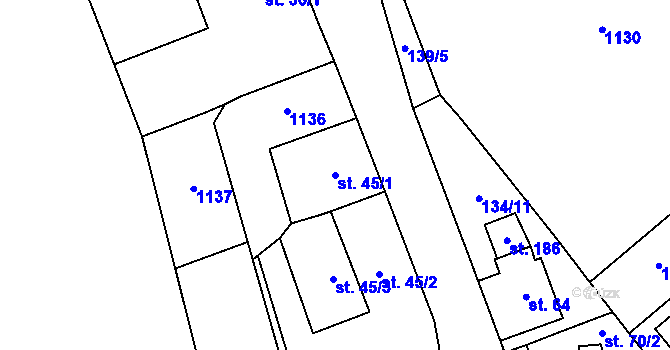 Parcela st. 45/1 v KÚ Radimovice u Sychrova, Katastrální mapa
