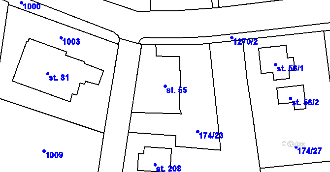 Parcela st. 55 v KÚ Radimovice u Sychrova, Katastrální mapa