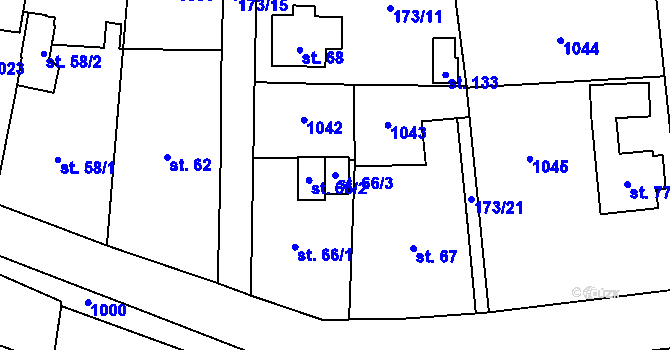 Parcela st. 66/3 v KÚ Radimovice u Sychrova, Katastrální mapa