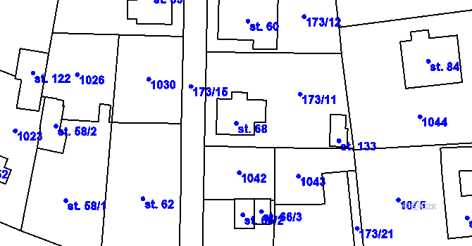Parcela st. 68 v KÚ Radimovice u Sychrova, Katastrální mapa