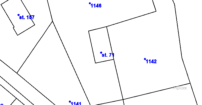 Parcela st. 71 v KÚ Radimovice u Sychrova, Katastrální mapa