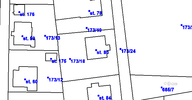 Parcela st. 83 v KÚ Radimovice u Sychrova, Katastrální mapa