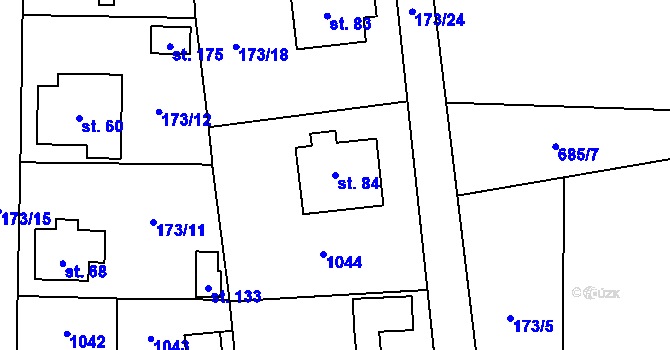 Parcela st. 84 v KÚ Radimovice u Sychrova, Katastrální mapa