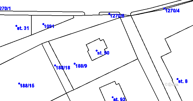 Parcela st. 90 v KÚ Radimovice u Sychrova, Katastrální mapa