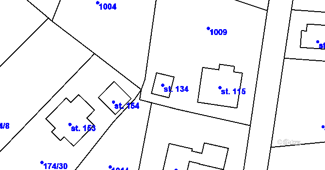 Parcela st. 134 v KÚ Radimovice u Sychrova, Katastrální mapa