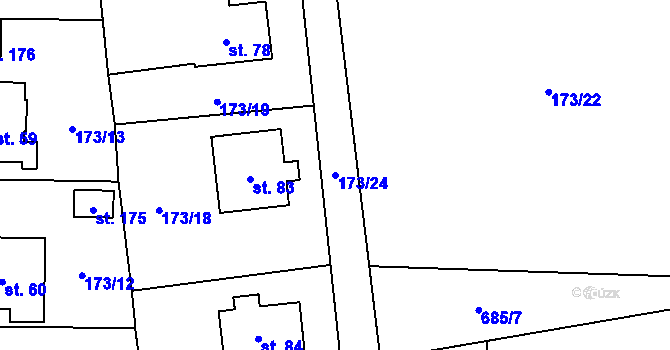 Parcela st. 173/24 v KÚ Radimovice u Sychrova, Katastrální mapa