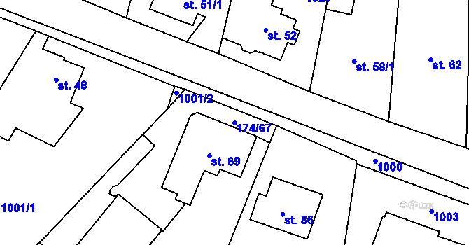 Parcela st. 174/67 v KÚ Radimovice u Sychrova, Katastrální mapa