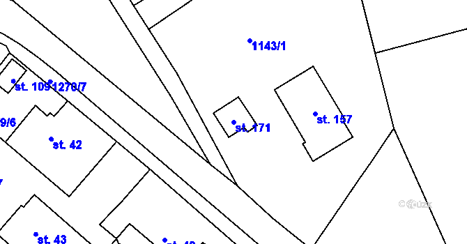 Parcela st. 171 v KÚ Radimovice u Sychrova, Katastrální mapa