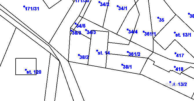 Parcela st. 14 v KÚ Žďárek u Sychrova, Katastrální mapa