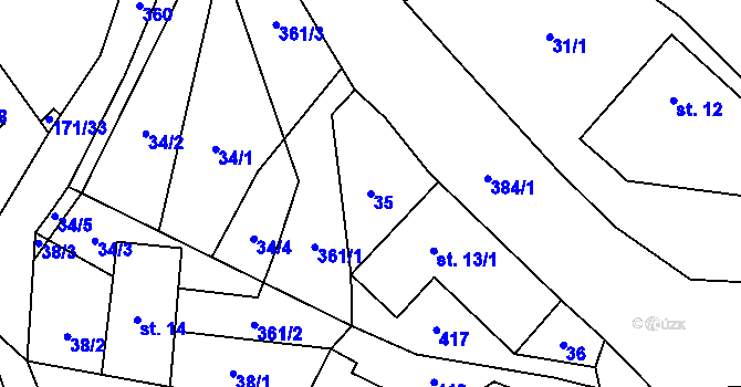 Parcela st. 35 v KÚ Žďárek u Sychrova, Katastrální mapa