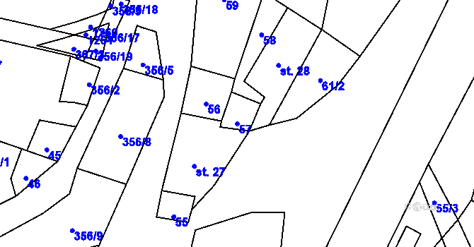 Parcela st. 57 v KÚ Žďárek u Sychrova, Katastrální mapa