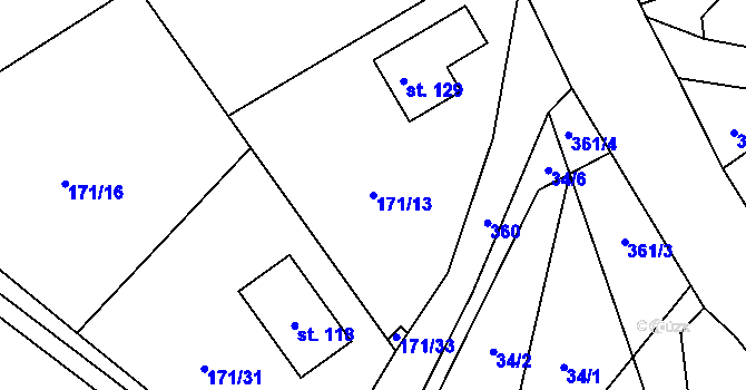 Parcela st. 171/13 v KÚ Žďárek u Sychrova, Katastrální mapa
