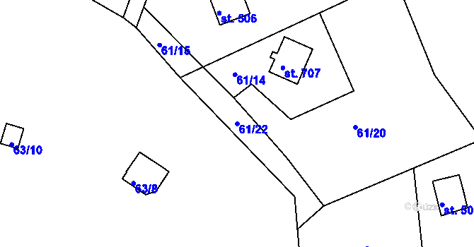 Parcela st. 61/22 v KÚ Sýkořice, Katastrální mapa
