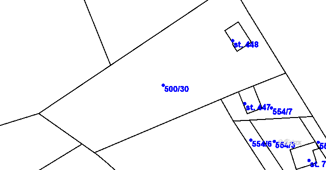 Parcela st. 500/30 v KÚ Sýkořice, Katastrální mapa