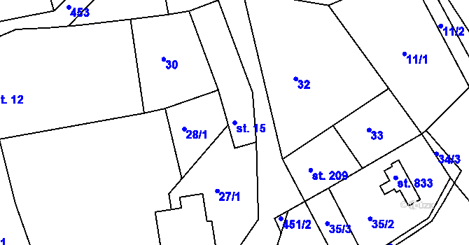 Parcela st. 15 v KÚ Sýkořice, Katastrální mapa