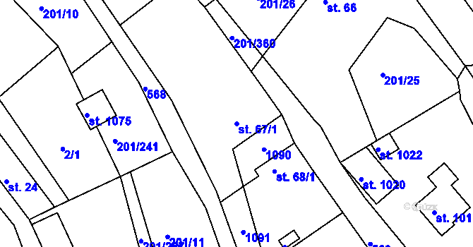 Parcela st. 67/1 v KÚ Sýkořice, Katastrální mapa