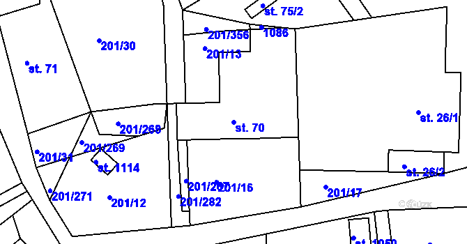 Parcela st. 70 v KÚ Sýkořice, Katastrální mapa