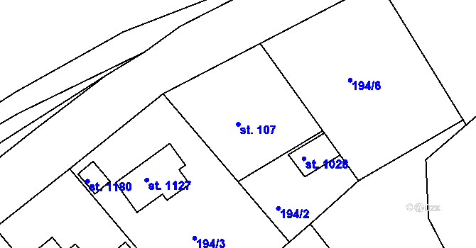 Parcela st. 107 v KÚ Sýkořice, Katastrální mapa
