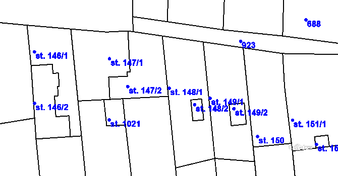 Parcela st. 148/1 v KÚ Sýkořice, Katastrální mapa