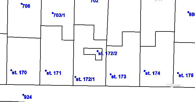 Parcela st. 172/2 v KÚ Sýkořice, Katastrální mapa