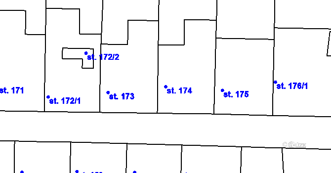 Parcela st. 174 v KÚ Sýkořice, Katastrální mapa
