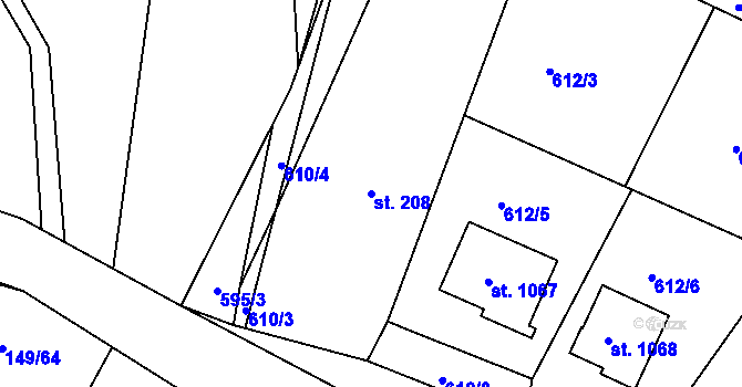 Parcela st. 208 v KÚ Sýkořice, Katastrální mapa