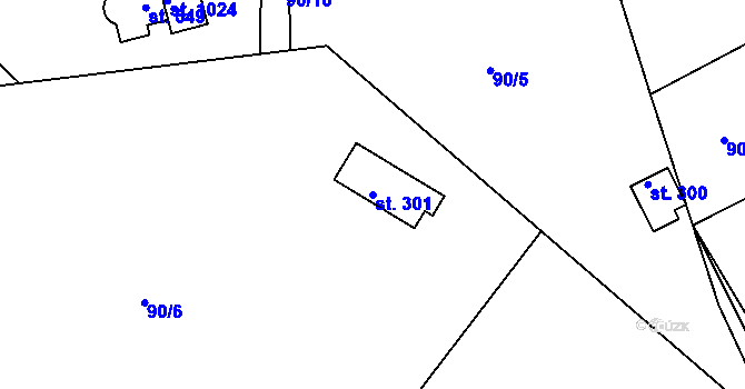 Parcela st. 301 v KÚ Sýkořice, Katastrální mapa